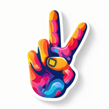modern trendy social media sticker with a finger geisture showing V-sign