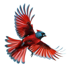 Fototapeta premium A close-up shot capturing the vibrant red feathers of a cardinal bird in mid-flight isolated on transparent png background