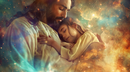 Jesus hält ein Kind im Arm - Jesus holds a child in his arms