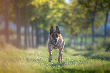 Portrait d'un chien de race malinois en nature