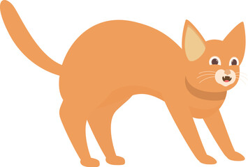 Cartoon illustration of a ginger cat standing in a defensive posture with arched back and open mouth