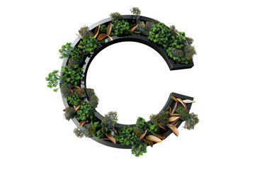 Creative letter C design made of greenery and plants, perfect for eco-friendly themes, signage, or artistic designs.