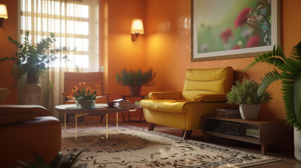 comforting therapist's office with warm colors, inviting and cozy