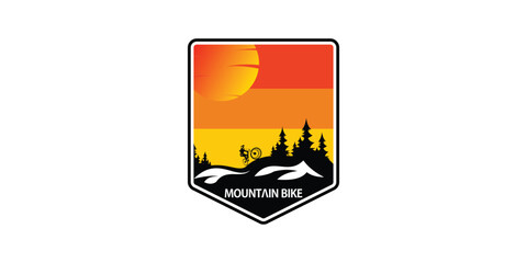 Creative mountain bike logo design with unique concept , premium vector