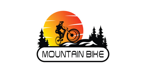Creative mountain bike logo design with unique concept , premium vector