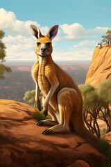 vintage style illustrated kangaroo, wild live illustrated kangaroo