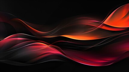 Fototapeta premium An abstract background with curved shapes, red and orange gradient on a black background.