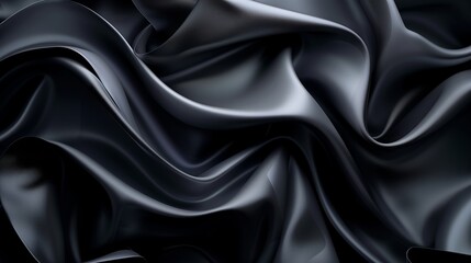 Obraz premium Black abstract background with wavy ribbons in the style of black leather, closeup.