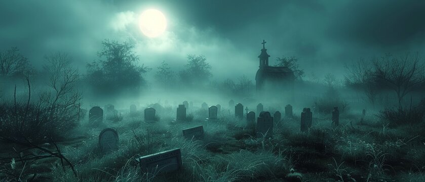 Old graveyard under a dark sky, Halloween night, mysterious fog, creepy shadows, horror theme 8K , high-resolution, ultra HD,up32K HD