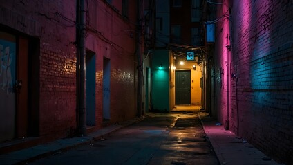 Fototapeta premium The essence of a neon-lit alleyway, where shadows dance amidst the colorful glow ai_generated