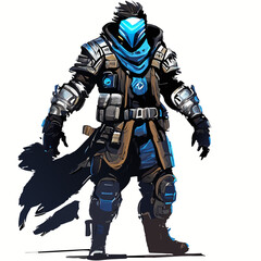 "Front-Pose Cyberpunk Character Concept in Mascot Style: Frontal Pose Vector Art"
