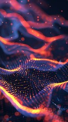 A cascade of glowing particles and waves creating a dynamic pattern