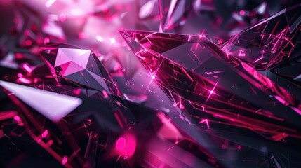 Fototapeta premium Rotating 3D polygons with light reflections, cyberpunk, dark tones, neon highlights, smooth animation,