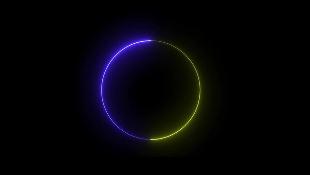 abstract neon shine round,circell icon animation with black background .