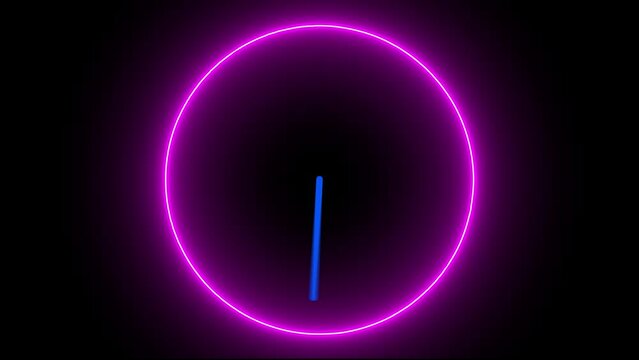 Abstract neon shine cloce icon animation with dark background.