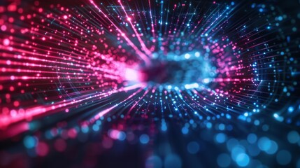 Fototapeta premium Abstract technology concept background with lines representing network data flow in a digital tunnel