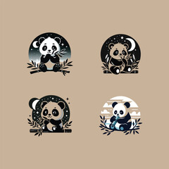 little panda silhouette making cute gestures animal cartoons for kids.