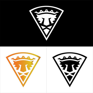 Lion Head with crown inside a triangular shield logo design set