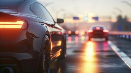 Highway car demonstrating safe distance maintenance with adaptive cruise control