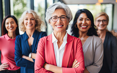 A group of women are smiling and posing for a photo