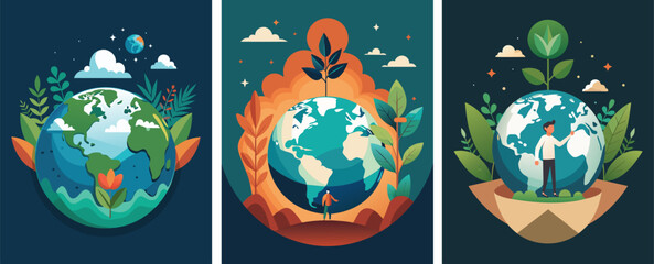 Happy Earth Day! Vector eco illustration for social poster.