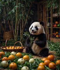 cute chubby panda in a shop