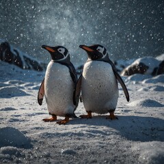 Fototapeta premium penguins on a ice land 