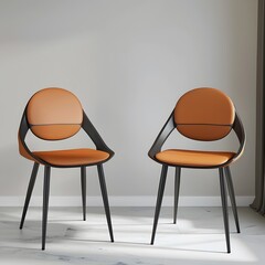 Sunlit Dining Area with Brown Leather Chairs and Wooden Legs in Modern Home