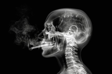 X-ray of a human head smoking a cigarette