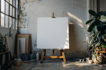 Blank canvas awaits inspiration in artists studio