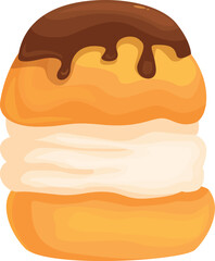 Delicious profiterole filled with cream and covered with chocolate cream dripping on top