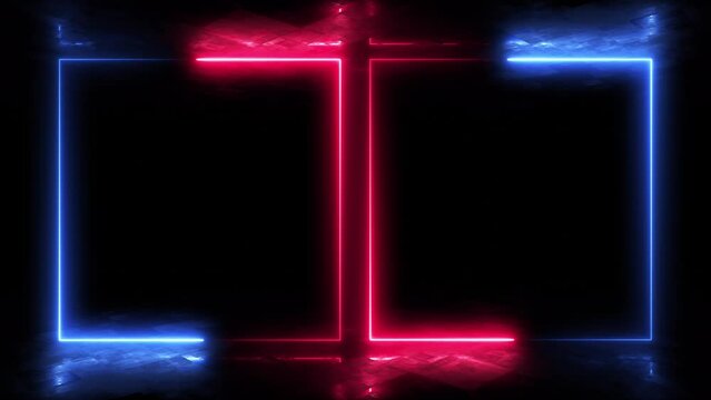 Bright, glowing, neon frame. Template for video conversation, photos or advertising. Seamless looping animation with free space in the middle.
