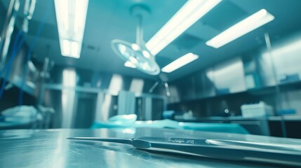 Obraz premium A scalpel ready for use in a sterile operating room, with precise detailing