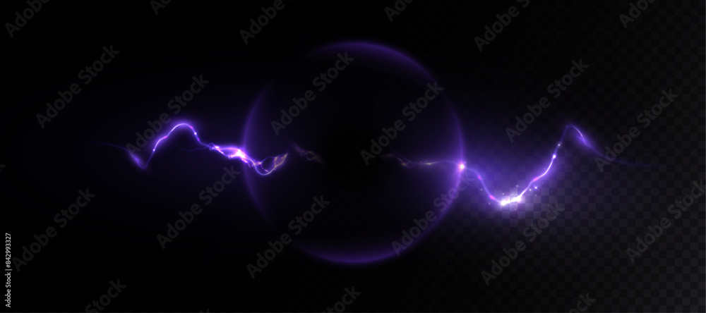 Poster realistic bright electric lightning discharge with glowing explosion effect with sparks and glare wi