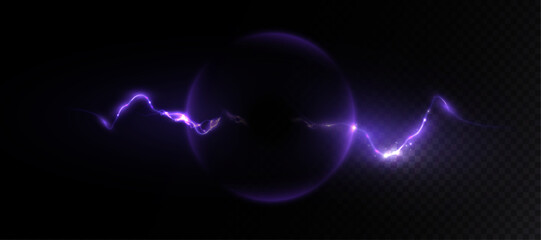 Realistic bright electric lightning discharge with glowing explosion effect with sparks and glare with space for text. Vector