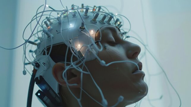 An electroencephalogram EEG machine with sleek sensors and realtime brain activity mapping