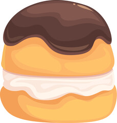 Round pastry with chocolate icing and cream filling is waiting for you to eat it