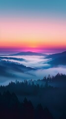 Naklejka premium A beautiful mountain range with a pink and orange sunset in the background