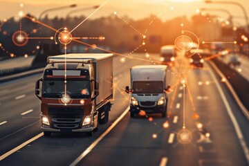 Obraz premium Fleet management visualized with GPS tracking and realtime monitoring of a companys vehicle fleet
