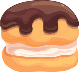 Sweet treat illustration of a dessert pastry topped with flowing chocolate and filled with a creamy center