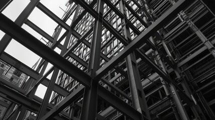 Steel beams forming the skeleton of a modern skyscraper