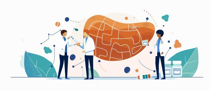 World Hepatitis Day illustrated by healthcare professionals providing vaccinations and educating the public on liver health