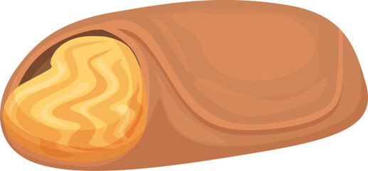 Delicious caramel candy with filling is lying on its side isolated on white background