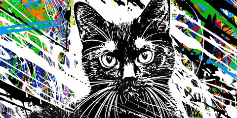 black cat stamp grunge illustration 