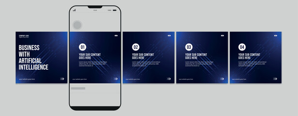 Carousel post template. Artificial intelligence Instagram microblog carousel post. Editable social media carousel post for business., Template eps 10 © Graphaxil