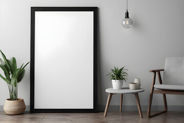 empty photo frame mockup with a wall and screen