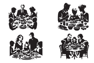 Family Dinner silhouette vector illustration.eps