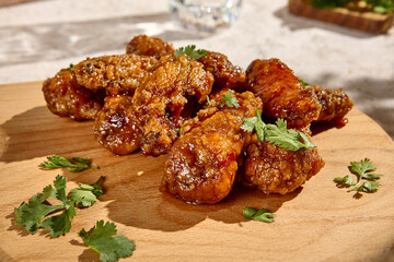 Sunlit Authentic Chicken Wings Still Life on Rustic Table - Natural Texture and Aesthetic Appeal