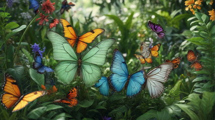 Greenery Guardian Tribute: Life's Diversity Display in Verdant Flora, Butterflies, Biodiversity Day, Generative AI