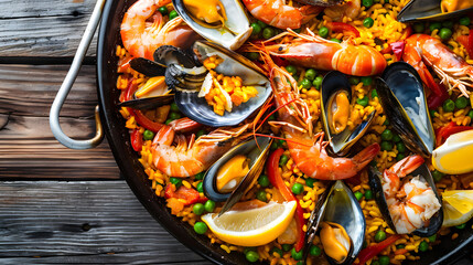 Fototapeta premium Paella Fiesta: A Spanish Seafood Extravaganza